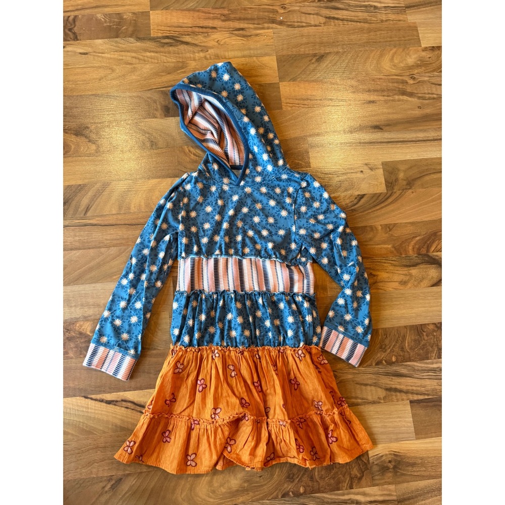 Finding Foxtale Hooded Dress Kids 6 Blue Orange Excellent Mixed Print Floral